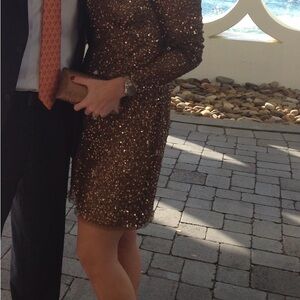 Adrianna Papell Gold Sequin Dress